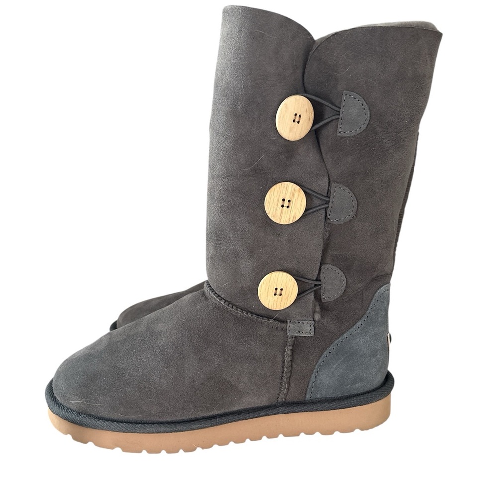 UGG Charcoal Suede Boots with Wooden Buttons Accents Size 8
